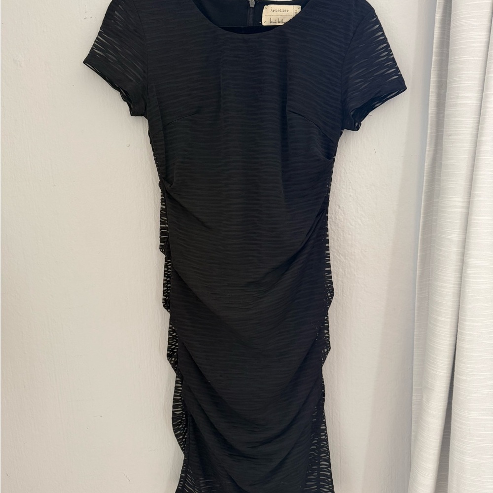 Chic Black Ruched Midi Dress